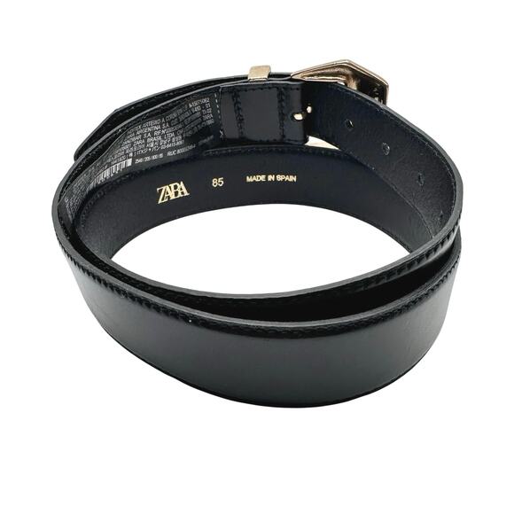 Zara | Women | Black Solid Geometric Brass Buckle Leather Belt | Size EU 85 main image 13
